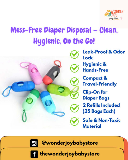 WonderJoy Diaper Disposal – Portable Dispenser with 2 Refills (25 Bags Each)